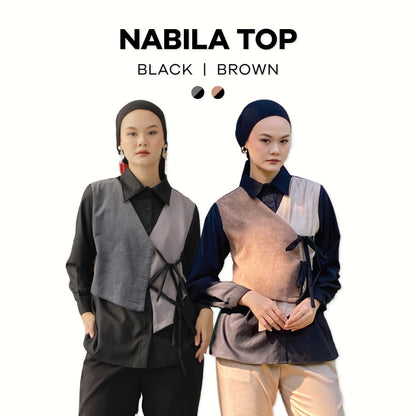 Dya id - Atasan kemeja katun wanita Nabila Black and Brown L-3XL