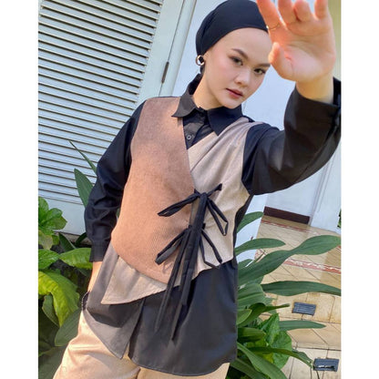 Dya id - Atasan kemeja katun wanita Nabila Black and Brown L-3XL