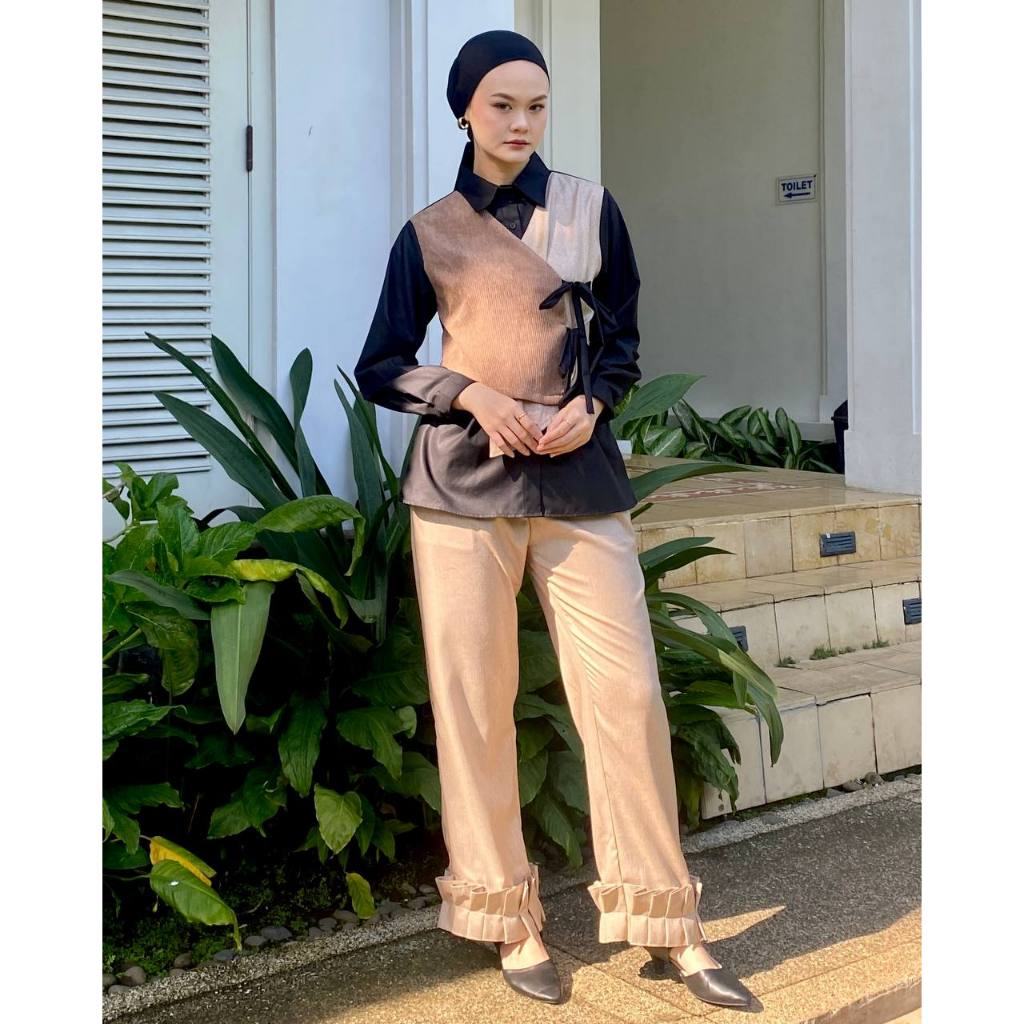 Dya id - Atasan kemeja katun wanita Nabila Black and Brown L-3XL