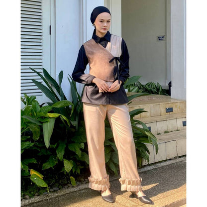 Dya id - Atasan kemeja katun wanita Nabila Black and Brown L-3XL