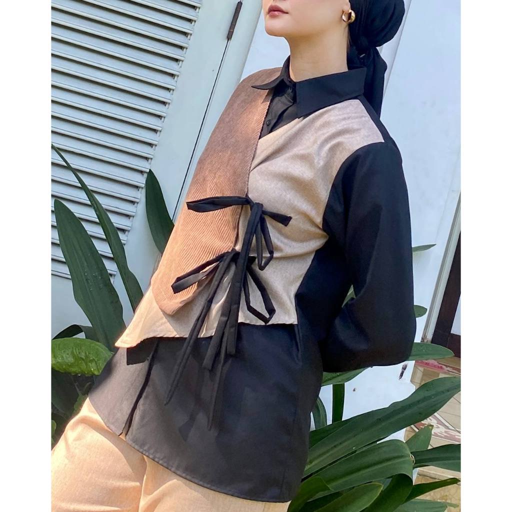 Dya id - Atasan kemeja katun wanita Nabila Black and Brown L-3XL