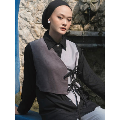 Dya id - Atasan kemeja katun wanita Nabila Black and Brown L-3XL