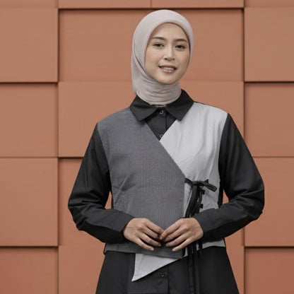 Dya id - Atasan kemeja katun wanita Nabila Black and Brown L-3XL